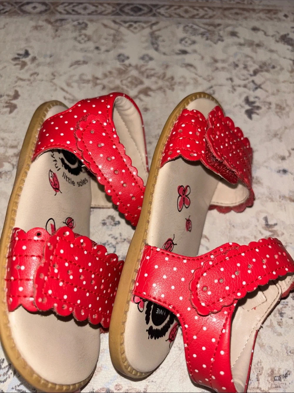 Livie & Luca Posey Red Polka Dot Sandals Shoes Ladybug Velcro Straps Sz 10